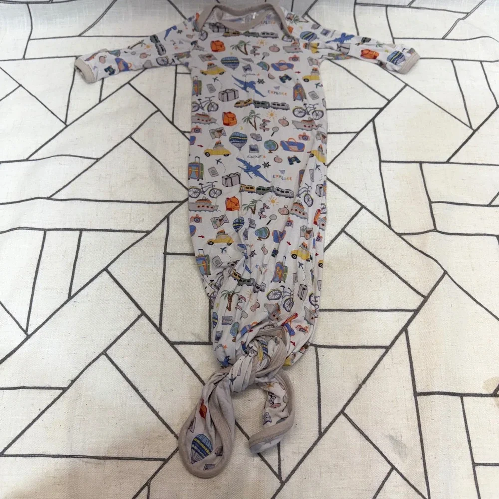 Bestaroo Knotted‎ Sleeper Gown 0-3 Months White Travel Explore Bamboo Viscose
